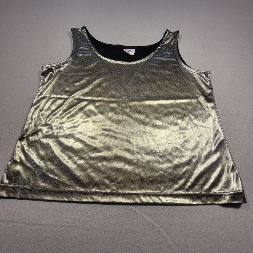 Vintage 80s Avon Fashions Tank Top Womens Size Large Metallic Silver Retro Style